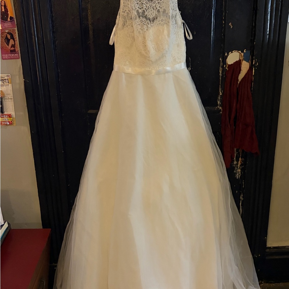 David's Bridal White Lace Formal Kids Dress